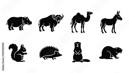 A collection of various african and north american animals depicted in stark black silhouettes high quality professional detailed modern elegant stylish