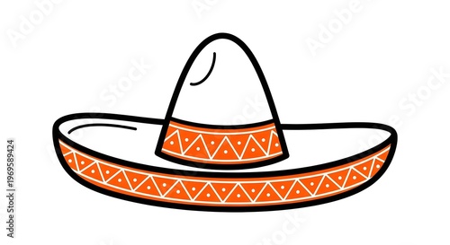 Colorful orange and white sombrero hat with decorative pattern isolated on white background