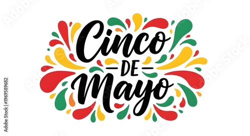 Cinco de mayo celebration logo with colorful splashes isolated on white background