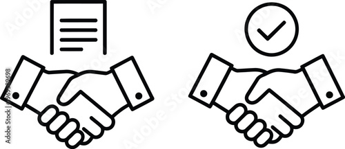 Handshake Icon Set, Business Agreement and Partnership Deal Symbols, Friendly Handshake Icons for Apps, UI and Website Design, Transparent Vector Illustration Collection