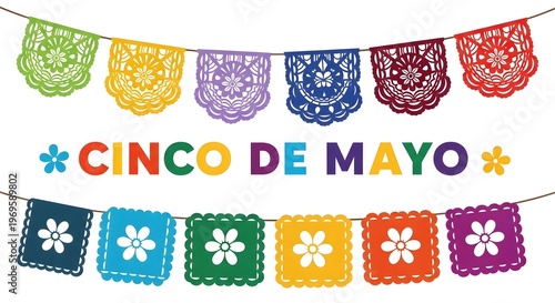 Vibrant cinco de mayo celebration banner with colorful papel picado