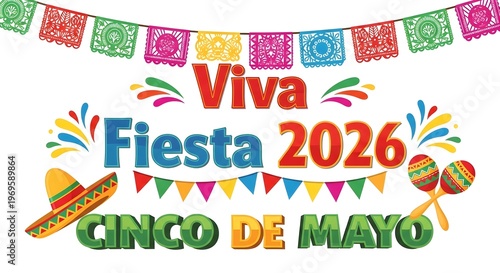 Viva fiesta 2026 cinco de mayo celebration graphic with colorful decorations