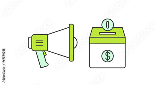 Megaphone and Donation Box Icon.