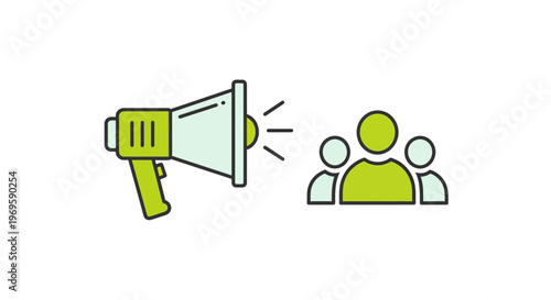 Megaphone Speaking to Group of People.