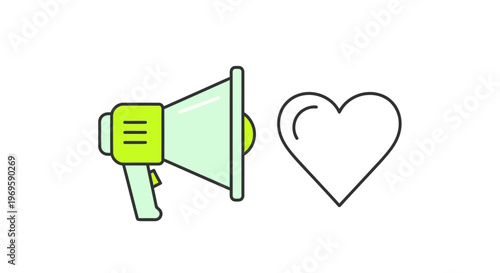 Megaphone with heart symbol nearby.