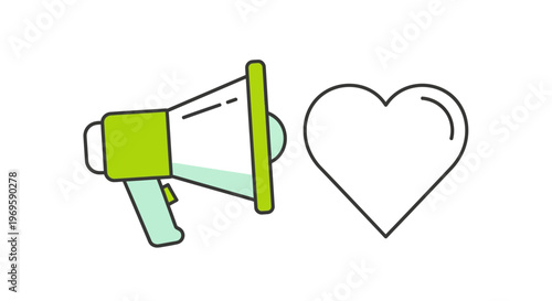 Megaphone with heart symbol next to it.