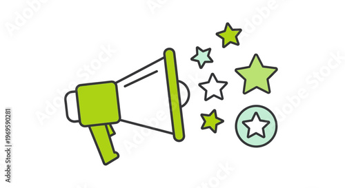 Megaphone with stars and announcement.