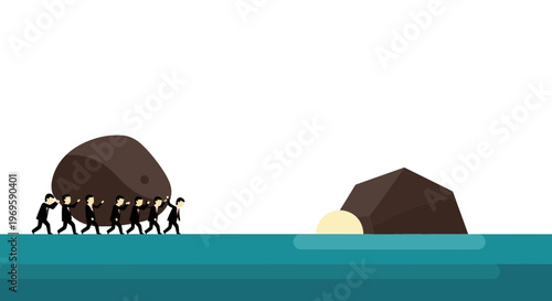 People pulling large heavy object together.