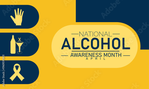 National alcohol awareness month with icons and text with hand stop public health