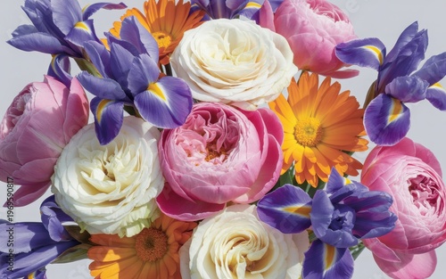 Vibrant bouquet of pastel macarons and delicate flowers in a colorful arrangement