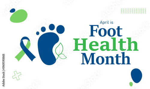 April foot health month awareness graphic with footprint and ribbon with paw print foot care