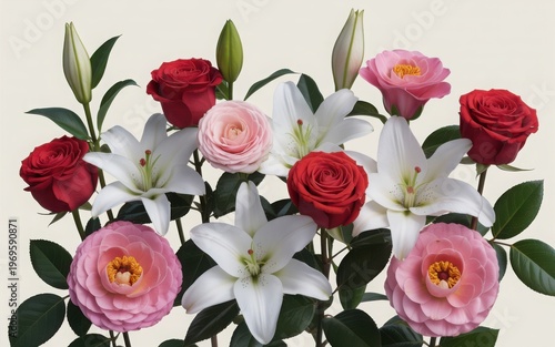 Elegant bouquet of roses and delicate flowers arranged beautifully in a vibrant display