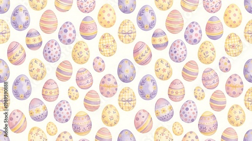 Watercolor Easter Egg Seamless Pattern in Purple and Yellow Pastels