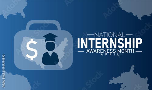 National internship awareness month graphic with briefcase and graduation cap with human resources
