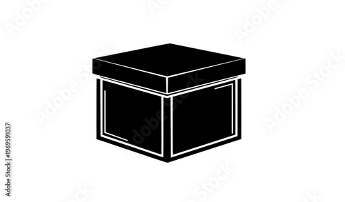 Square storage box icon with lid in isometric silhouette style modern packaging vector illustration