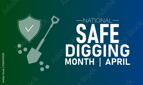 National safe digging month april shield icon with shovel with check mark damage prevention