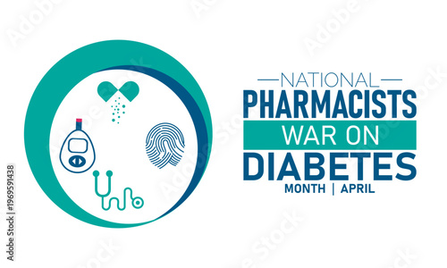 National pharmacists war on diabetes month april medical icons graphic with blood sugar