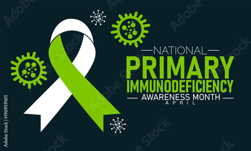 National primary immunodeficiency awareness month ribbon and virus icons with health awareness