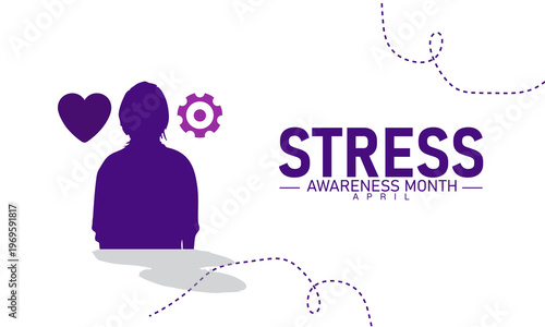 Stress awareness month silhouette with heart and gears icon with mental health mental wellbeing