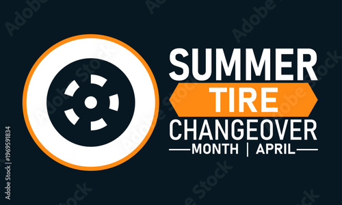 Summer tire changeover month april with wheel icon with seasonal change