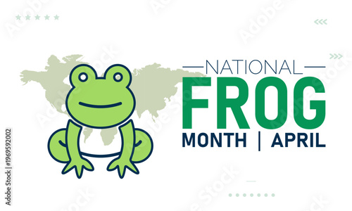 National frog month april illustration with frog and map outline