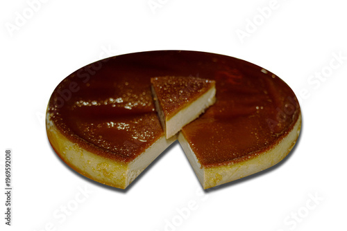 Classic Caramel Flan, Sliced Egg Custard Pudding Isolated White