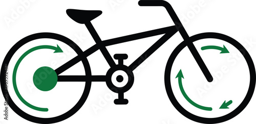 A black bicycle icon with green arrows