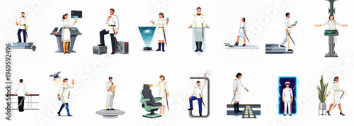 Medical Personnel at Work: A collection of medical professionals are seen performing various duties and procedures, showcasing their expertise. The medical staff is observed in a clinical setting.