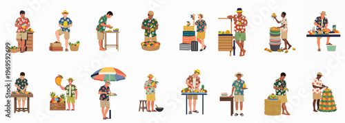 Community Market Scene: A vibrant illustration depicts a bustling community market, showcasing diverse vendors interacting with customers, amidst colorful produce and goods. 