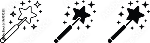 Magic wand illustration, sparkling star wand creating enchantment wonder and fantasy atmosphere for wishes celebration and magical themed design.