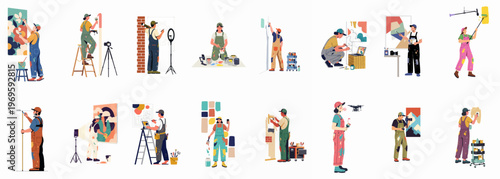 Art Studio Collaboration: Artists in a vibrant art studio, collaborating on creative projects with passion and dedication.