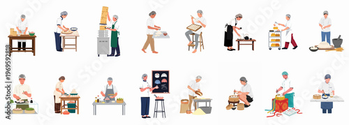 Artisanal Craftsmanship: A mosaic of skilled artisans diligently engaging in their respective crafts, meticulously creating and refining their work. Depicting passion and skill.