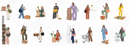 Shopping spree in the City: A colorful illustration captures the essence of a modern urban shopping scene, showcasing various individuals engaged in retail activities.