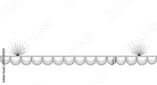 Decorative lace border with delicate scalloped edges and floral patterns, minimalist black and white vector illustration for stationary.