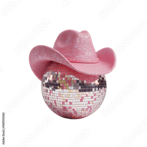 A pink cowboy hat on a disco ball