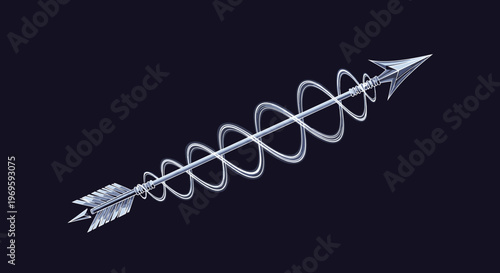 Magical arrow with a glowing spiral energy trail on a dark background, fantasy weapon illustration for gaming, mystical art, or magic themes.