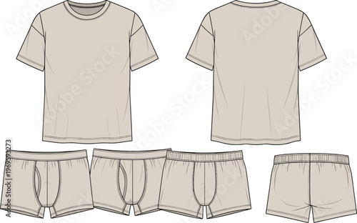 T shirt boxer briefs silhouette, apparel flat sketch, fashion design vector, clothing illustration, garment technical artwork