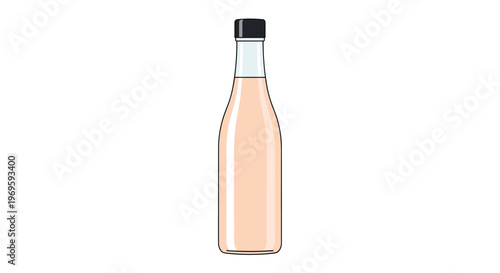 Elegant glass bottle filled with a light peach-colored liquid and sealed with a black cap isolated on white background.