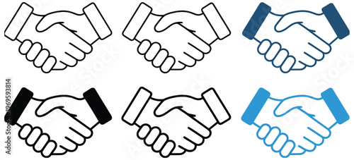 Handshake Logo Icon, Business Agreement Handshake Symbol in Different Styles, Two Hands Make a Deal Concept, Partnership and Collaboration Vector Illustration Collection