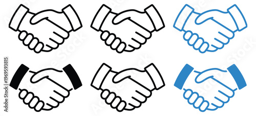 Handshake Logo Icon, Business Agreement Handshake Symbol in Different Styles, Two Hands Make a Deal Concept, Partnership and Collaboration Vector Illustration Collection
