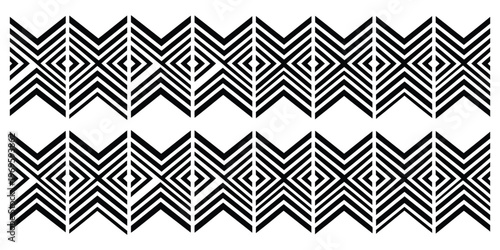 Repeating geometric pattern black and white diamond and chevron design for textiles or backgrounds