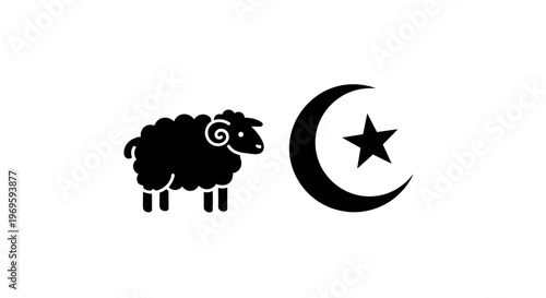 Black Sheep Icon with Curled Horns on White Background