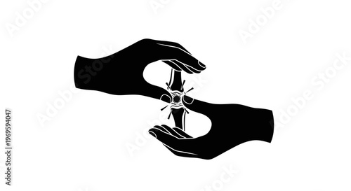 Two Hands Holding a Small Nuclear Atomic Model Icon