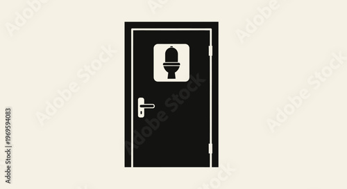 Minimalist Black Door with Toilet Symbol on White Wall