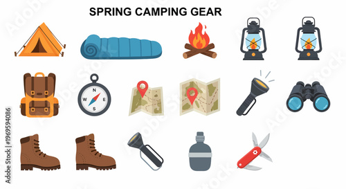 Camping gear and outdoor equipment collection.
