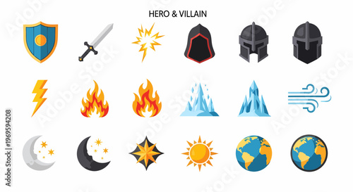 Collection of fantasy hero and villain symbols.