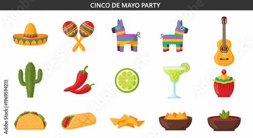 Cinco de Mayo Party Food Icons.