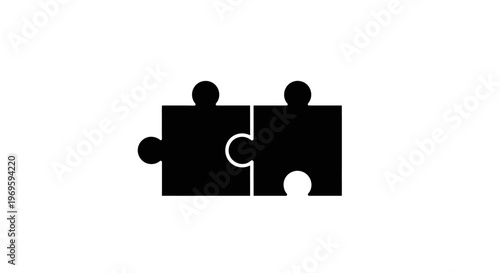 Two Black Puzzle Pieces Interlocking on White Background