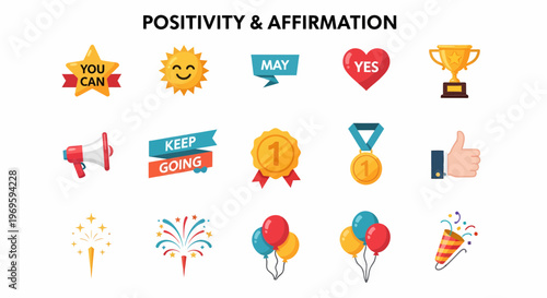 Collection of positivity affirmation icons.