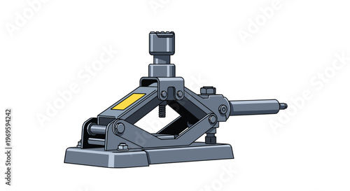 Mechanical scissor car jack for vehicle maintenance and tire changes shown in a detailed industrial style illustration.